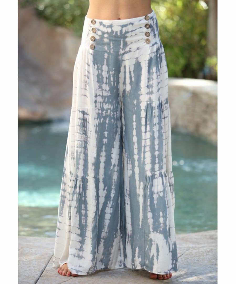 Women * | Ananda'S Collection | Gray & White Abstract Button-Accent Wide-Leg Palazzo Pants Women