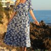 Women * | Ananda'S Collection | Blue & White Floral Shirred Maxi Dress Women