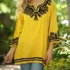 Women * | Ananda'S Collection | Yellow & Black Embroidered Three-Quarter Sleeve Tunic Women