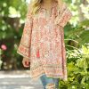 Women * | Ananda'S Collection | Coral Floral Notch Neck Bell-Sleeve Shift Dress Women