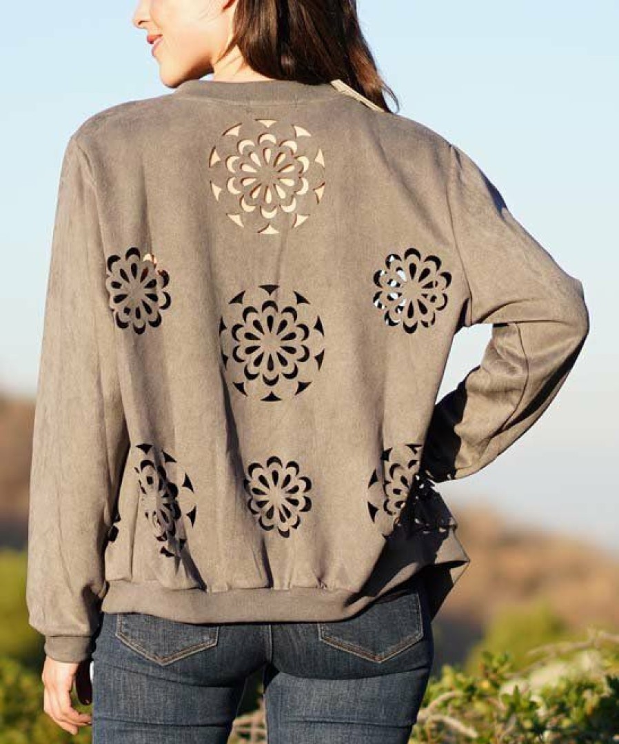 Women * | Ananda'S Collection | Gray Floral Cutout Jacket Women