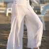 Women * | Ananda'S Collection | White Button-Accent Tiered Sheer Palazzo Pants Women