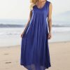 Women * | Ananda'S Collection | Blue V-Neck Sleeveless Maxi Dress Women