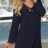 Womens Plus * | Ananda'S Collection | Navy Pom-Pom Trim Tunic Women