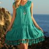 Women * | Ananda'S Collection | Teal Swirl Tassel-Accent Sleeveless Shift Dress Women