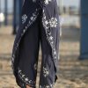 Women * | Ananda'S Collection | Navy & White Floral Embroidered Palazzo Pants Women