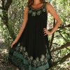 Women * | Ananda'S Collection | Black & Green Floral Embroidered Shift Dress Women