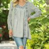 Women * | Ananda'S Collection | Gray Embroidered Bishop-Sleeve Tunic Women