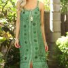 Women * | Ananda'S Collection | Green Embroidered Button-Front Sleeveless Dress Plus