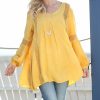 Women * | Ananda'S Collection | Yellow Crochet-Inlay Pleated Swing Tunic Women & Plus