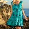 Women * | Ananda'S Collection | Teal & Black Embroidered Tassel-Accent Sleeveless Shift Dress Women