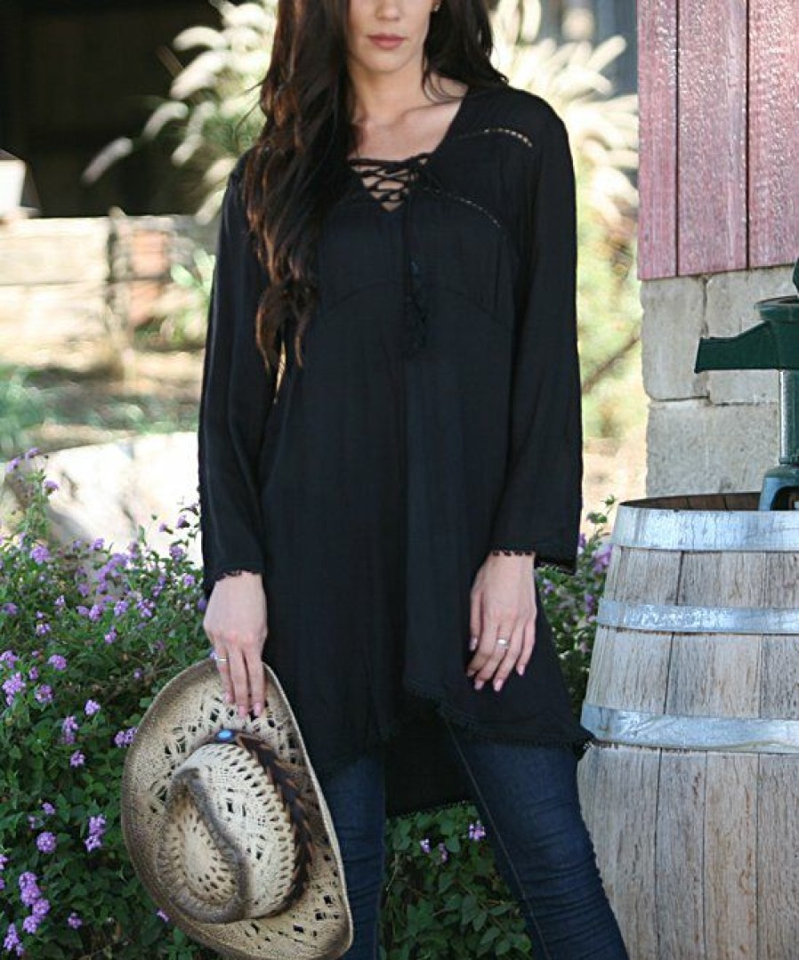 Women * | Ananda'S Collection | Black Lace-Up Tunic Women