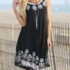 Women * | Ananda'S Collection | Black & Silver Floral Embroidered Sleeveless Shift Dress Women