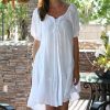 Women * | Ananda'S Collection | White Embroidered Lace-Up Scoop Neck Cover-Up Women