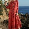 Women * | Ananda'S Collection | Rust Embroidered Long-Sleeve Maxi Dress Women