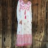 Women * | Ananda'S Collection | White & Red Scarf Print Tassel-Tie Semi-Sheer Peasant Dress Women