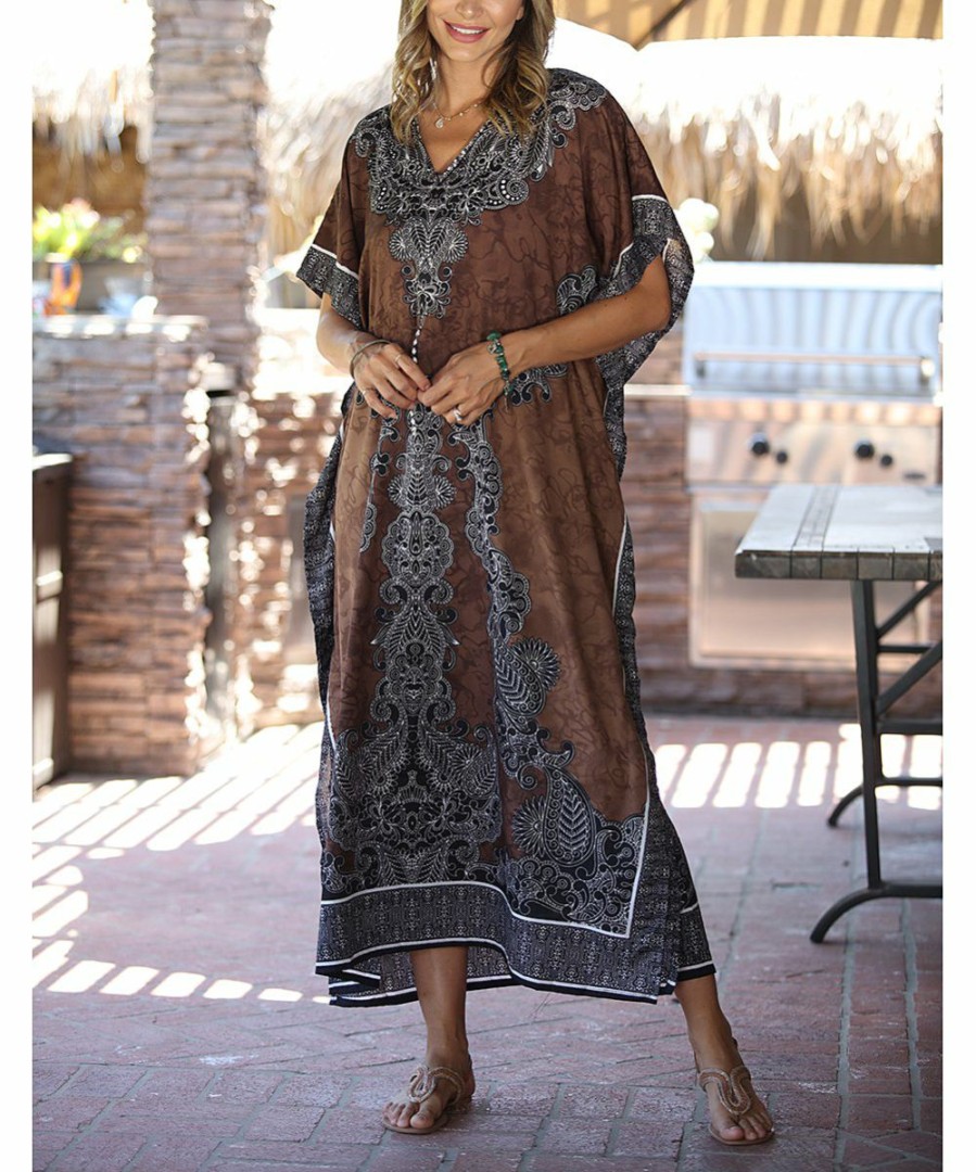 Women * | Ananda'S Collection | Brown & Black Geometric Caftan Women