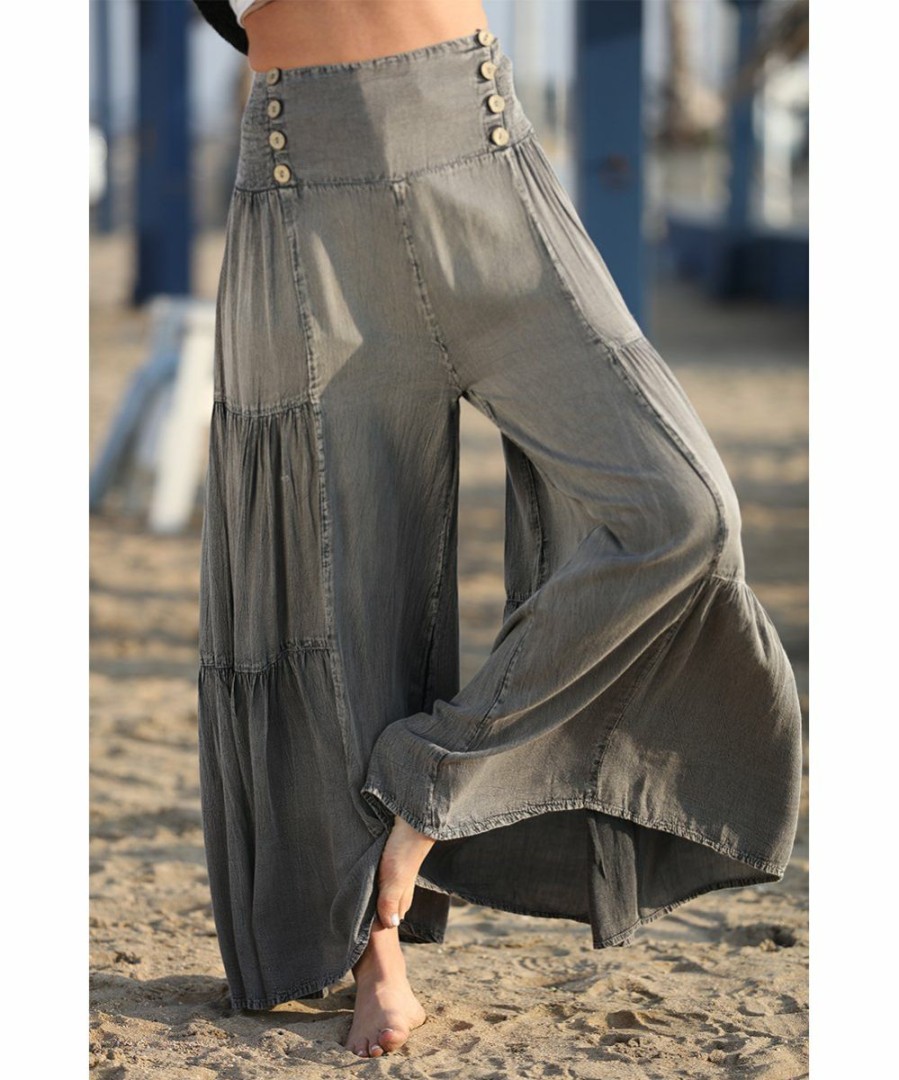 Women * | Ananda'S Collection | Gray Button-Accent Tiered Palazzo Pants Women