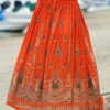 Women * | Ananda'S Collection | Orange & Green Floral Drawstring Maxi Skirt Women