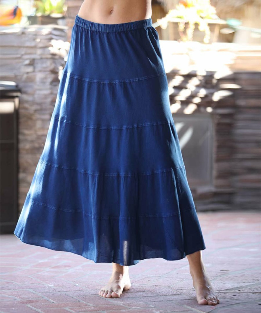 Women * | Ananda'S Collection | Denim-Blue Tiered Maxi Skirt Women