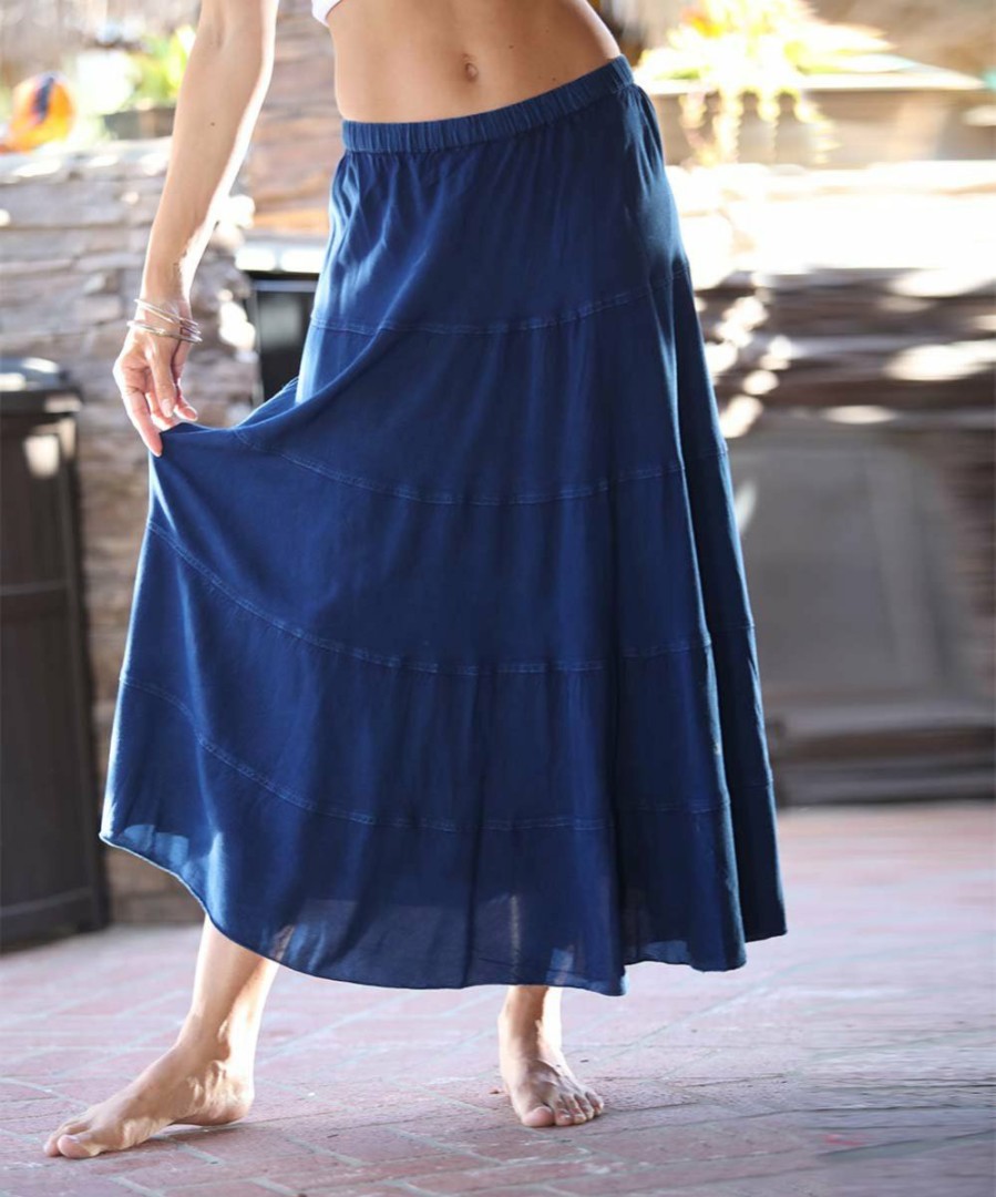 Women * | Ananda'S Collection | Denim-Blue Tiered Maxi Skirt Women