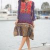 Women * | Ananda'S Collection | Blue & Red Patchwork Long-Sleeve Shift Dress Women