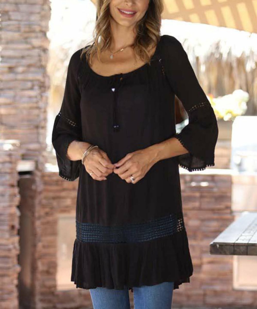 Women * | Ananda'S Collection | Black Lace-Accent Off-Shoulder Tunic Women