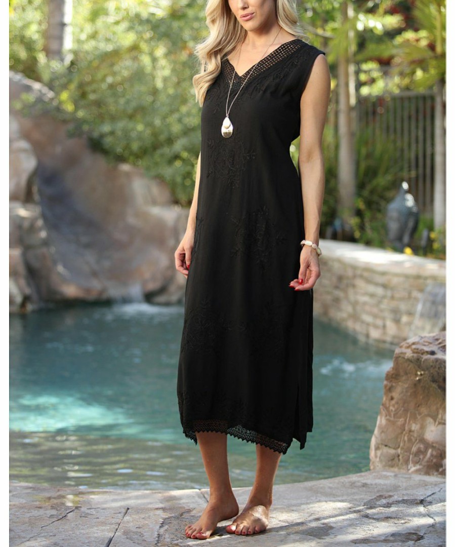 Women * | Ananda'S Collection | Black Embroidered Sleeveless Maxi Dress Women