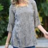 Women * | Ananda'S Collection | Gray Embroidered Three-Quarter Sleeve Tunic Women