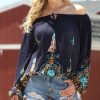 Womens Plus * | Ananda'S Collection | Navy Embroidered Tassel-Tie Tunic Women