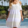 Women * | Ananda'S Collection | White Stripe Lace Shoulder Cutout Dress Women