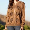 Women * | Ananda'S Collection | Brown Floral Cutout Jacket Women