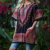 Women * | Ananda'S Collection | Black & Pink Geometric Pocket Notch Neck Tunic Dress Plus