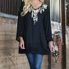 Women * | Ananda'S Collection | Black & Gold Embroidery Bell-Sleeve Semi-Sheer V-Neck Tunic Women & Plus