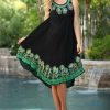 Women * | Ananda'S Collection | Green & Black Floral Sleeveless Dress Women