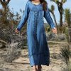 Women * | Ananda'S Collection | Navy Embroidered Back-Tie Long-Sleeve Maxi Dress Women