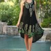 Women * | Ananda'S Collection | Green & Black Paisley Embroidered Sleeveless Shift Dress Women