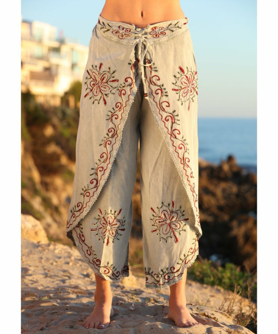 Women * | Ananda'S Collection | Sage Embroidered Tulip-Hem Crop Pants Women