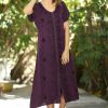 Women * | Ananda'S Collection | Purple Floral Embroidered Bell-Sleeve Shift Dress Women