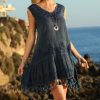 Women * | Ananda'S Collection | Navy Swirl Tassel-Accent Sleeveless Shift Dress Women