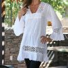 Women * | Ananda'S Collection | White Crochet-Inlay Bell-Sleeve Tunic Women & Plus