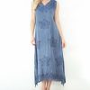 Women * | Ananda'S Collection | Denim Blue Floral-Accent V-Neck Maxi Dress Women