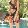 Women * | Ananda'S Collection | Black & Rose Floral Sleeveless A-Line Dress Women