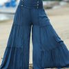 Women * | Ananda'S Collection | Blue Button-Accent Tiered Palazzo Pants Women