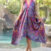 Women * | Ananda'S Collection | Pink & Blue Paisley Halter Handkerchief Dress Women