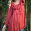 Womens Plus * | Ananda'S Collection | Rust Embroidered Button-Accent Long-Sleeve Tunic Women & Plus