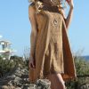 Women * | Ananda'S Collection | Brown Embroidered Sleeveless Shift Dress Women