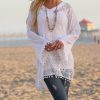 Women * | Ananda'S Collection | White Lace Bell-Sleeve Semi-Sheer Peasant Tunic Women & Plus