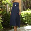 Women * | Ananda'S Collection | Navy Button-Up Smocked Sleeveless Midi Dress Women & Plus