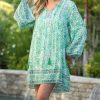 Women * | Ananda'S Collection | Green Floral Notch Neck Bell-Sleeve Shift Dress Women